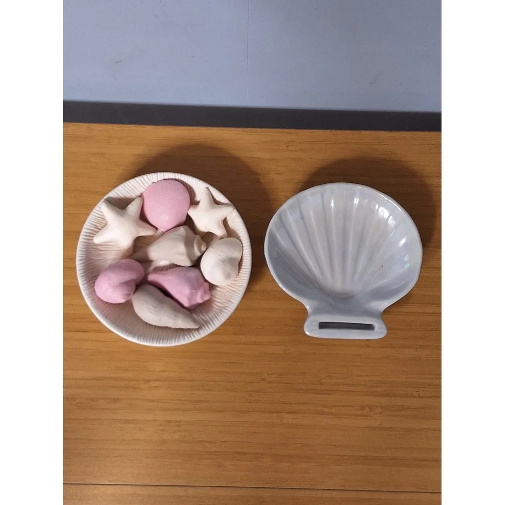 Vintage Pair Of Beach Themed Soap Or Trinket Dishes See Pictures Lot Of 2